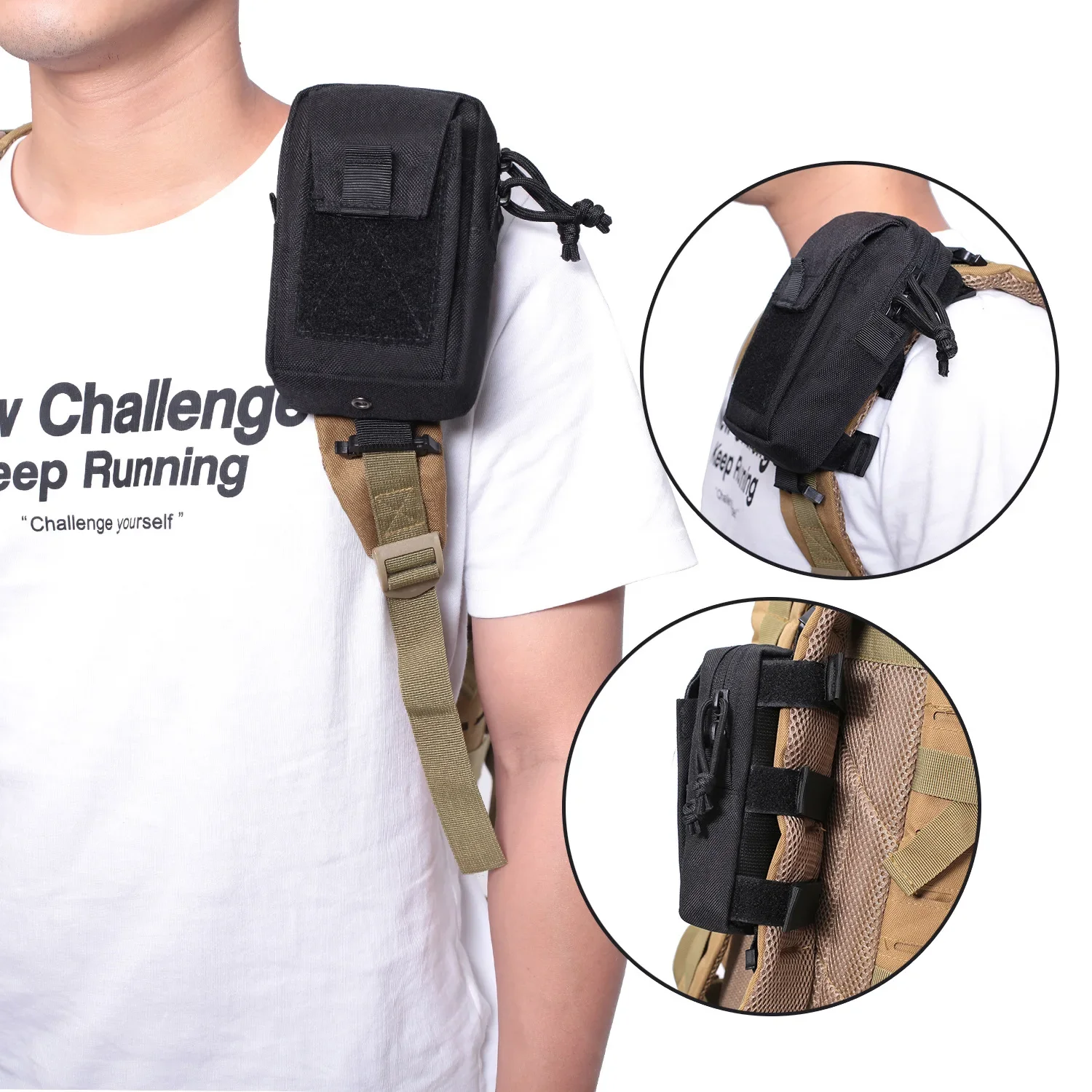 Backpack Insert Organizer - กระเป๋าคาดเอวพร้อมสายสะพายหลังแบบ Molle สำหรับใส่โทรศัพท์มือถือ เหมาะสำหรับกีฬากลางแจ้ง วิ่ง แคมป์ปิ้ง
